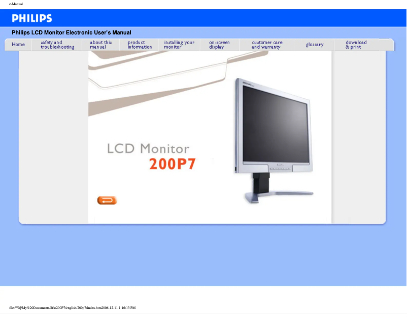 Page n°1 - Manuel utilisateur Philips Brilliance 200P7ES