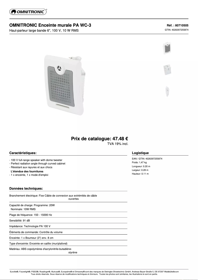 Page n°1 - Fiche technique Omnitronic WC-3