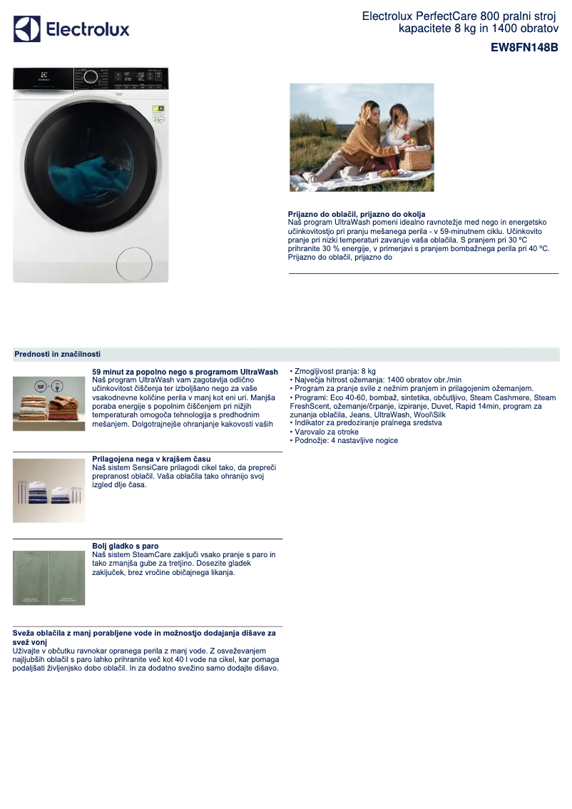 Image de la première page du manuel de l'appareil EW8FN148B