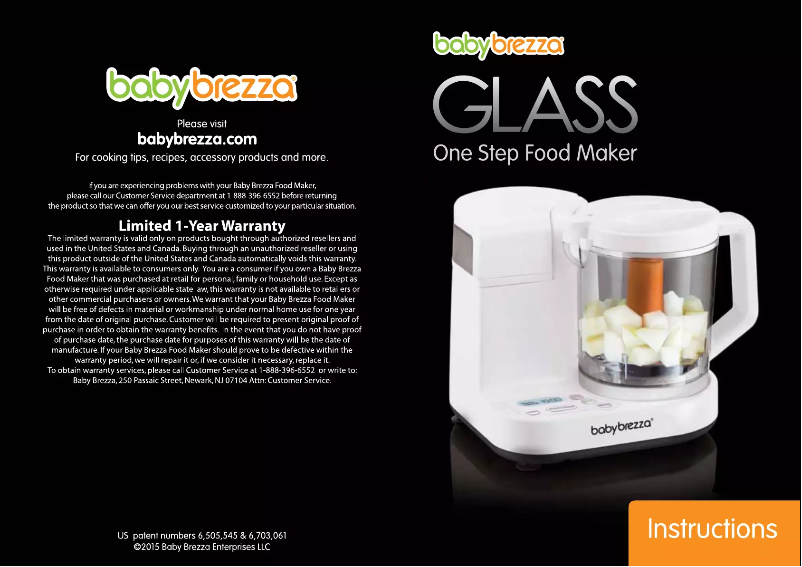 Page 1 de la notice Manuel utilisateur Baby Brezza Glass