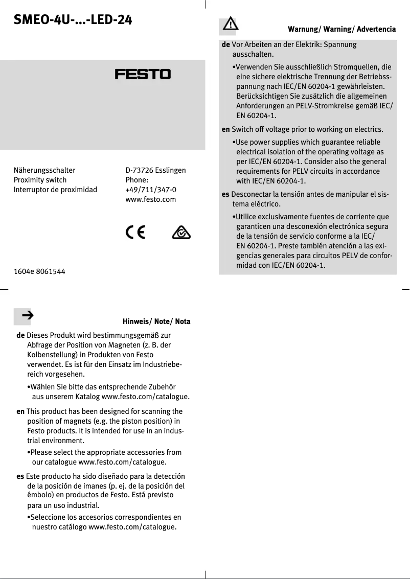 Page 1 de la notice Manuel utilisateur Festo SMEO-4U-K5-LED-24