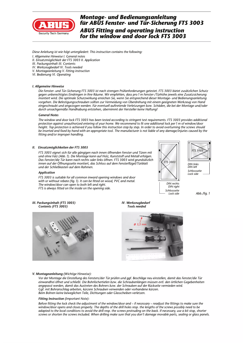 Page n°1 - Manuel utilisateur Abus FTS3003