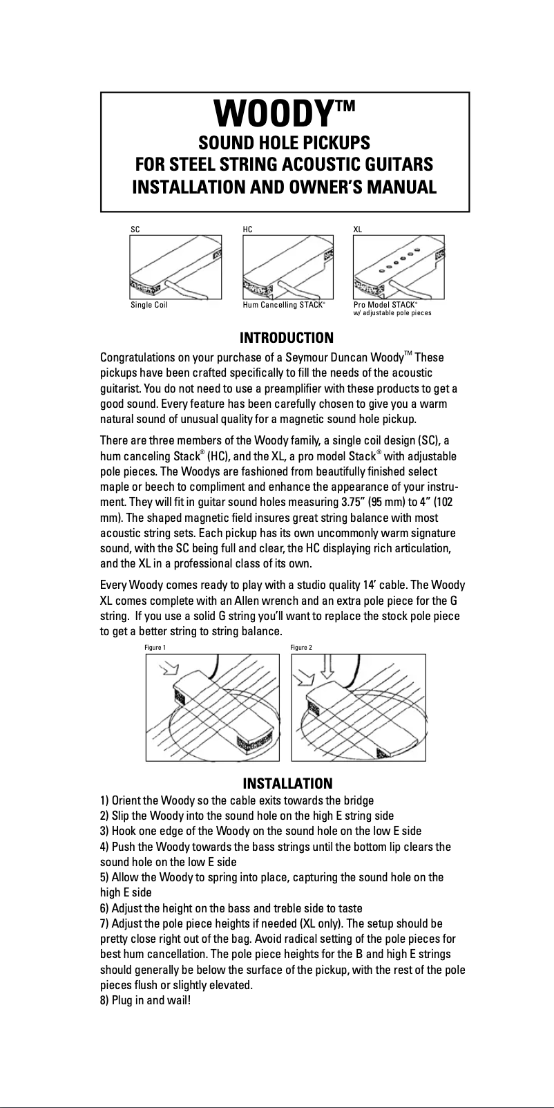 Page n°1 - Manuel utilisateur Seymour Duncan WOODY
