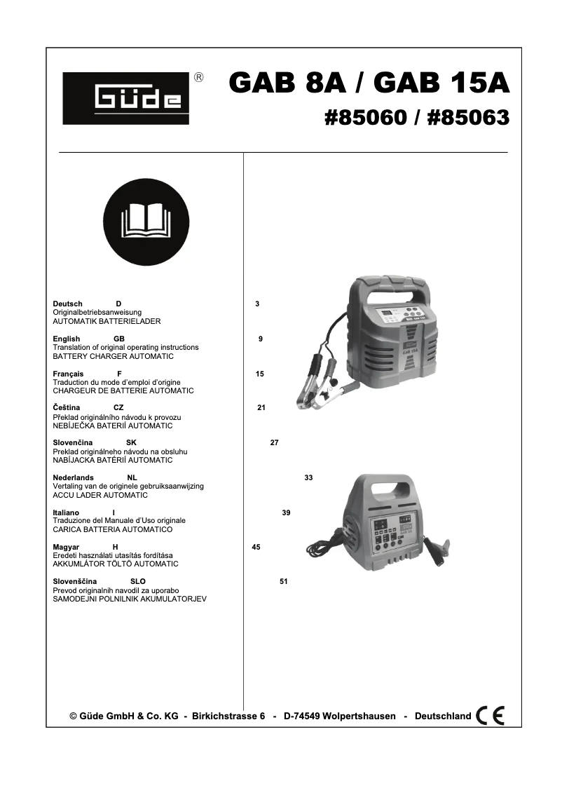 Image de la première page du manuel de l'appareil GAB 15A
