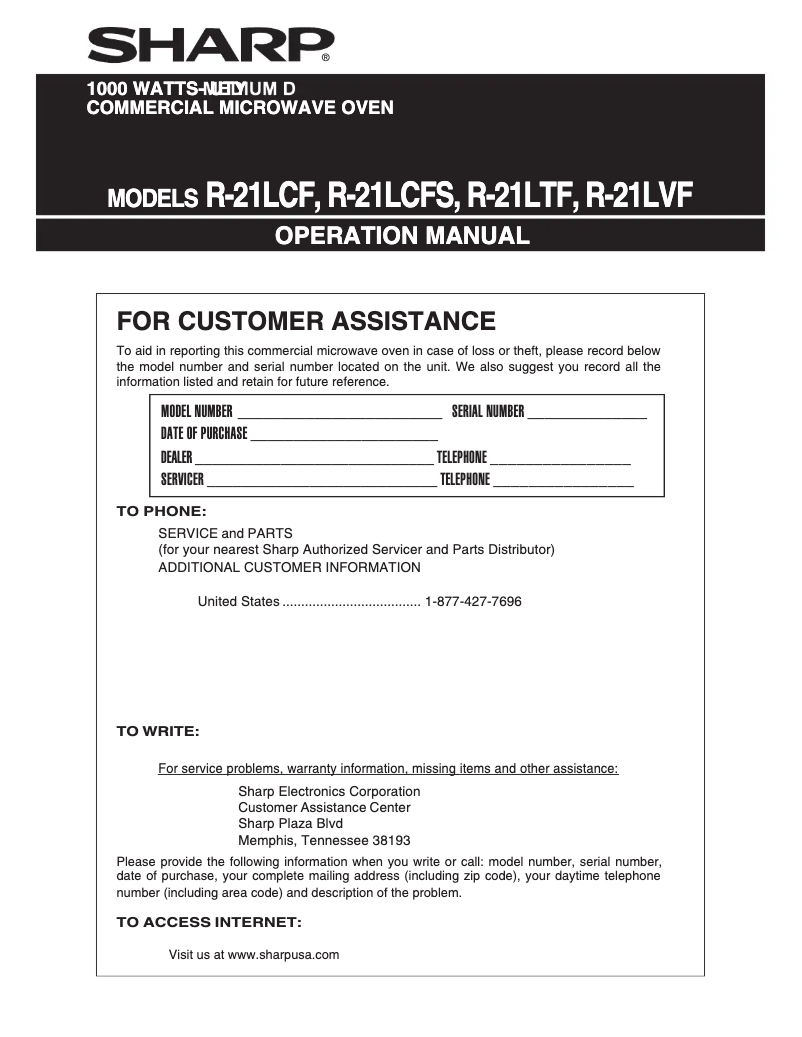 Page 1 de la notice Manuel utilisateur Sharp R-21LVF