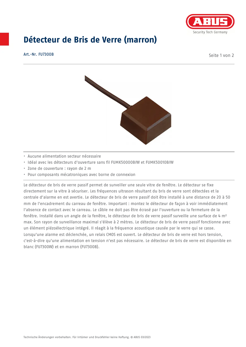 Page n°1 - Fiche technique Abus FU7300B