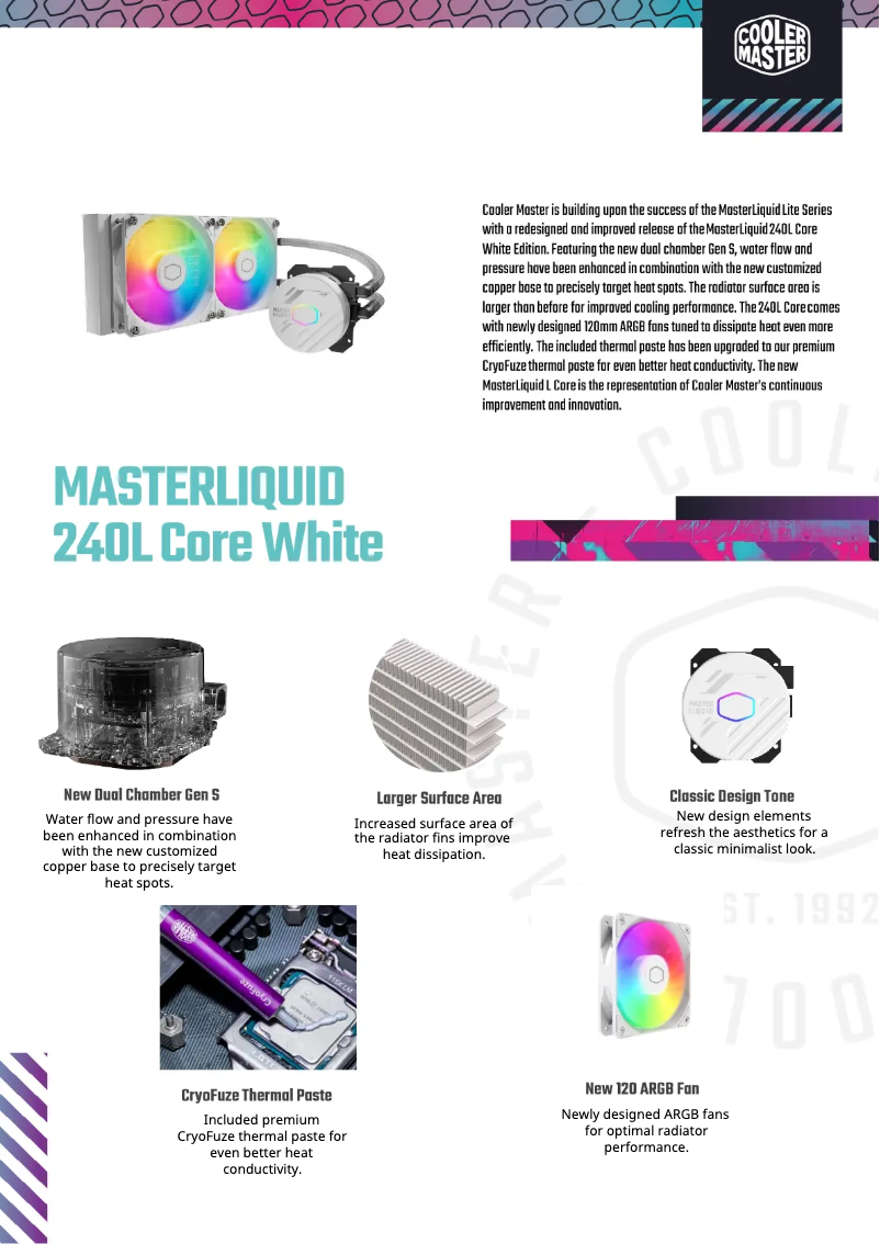 Page 1 de la notice Fiche technique Cooler Master MasterLiquid 240L Core ARGB