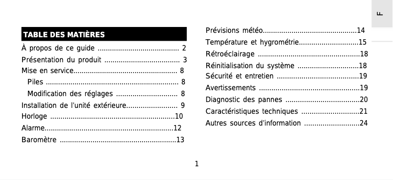Page 1 de la notice Manuel utilisateur Oregon Scientific FAW101