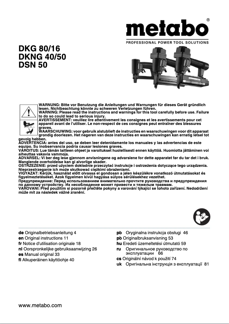 Page 1 de la notice Manuel utilisateur Metabo DKNG 40/50