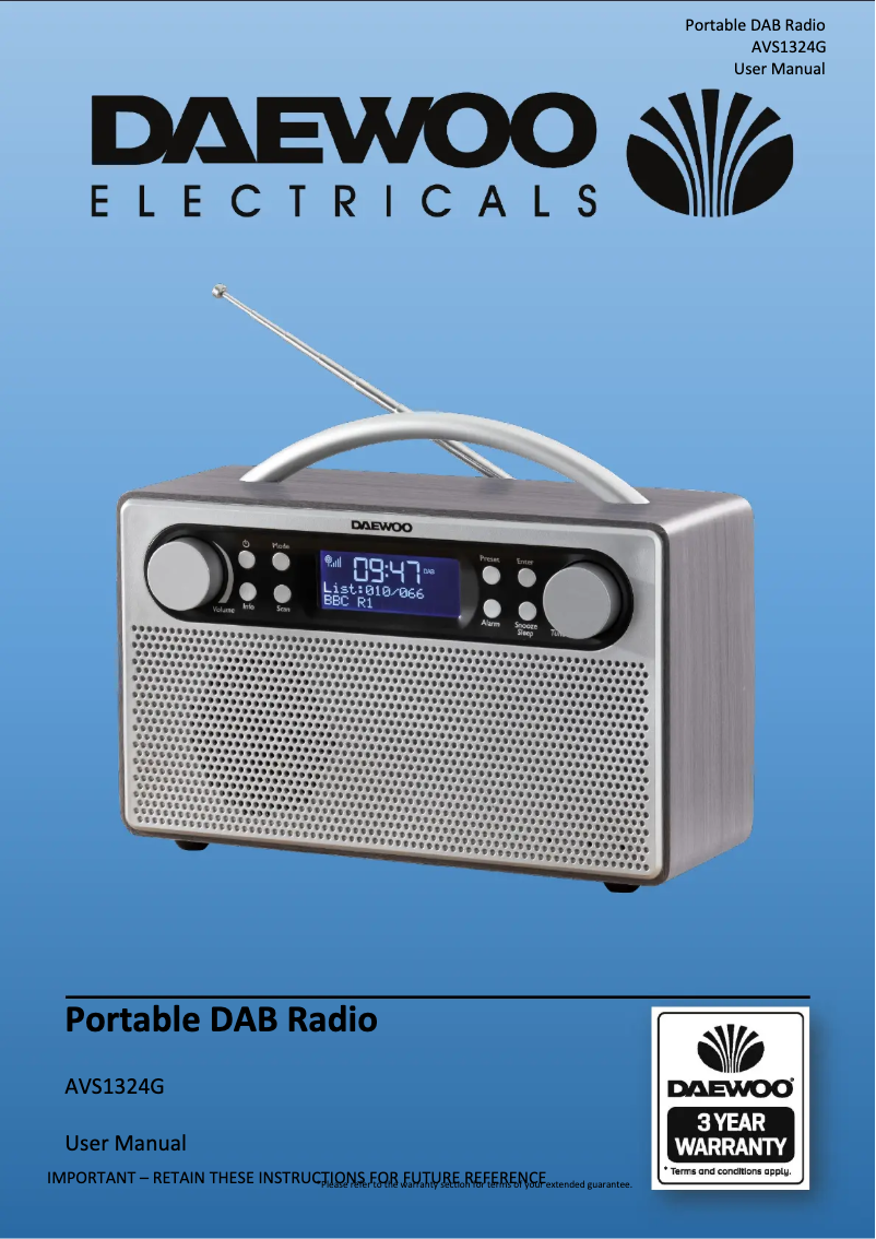 Page 1 de la notice Manuel utilisateur Daewoo AVS1324