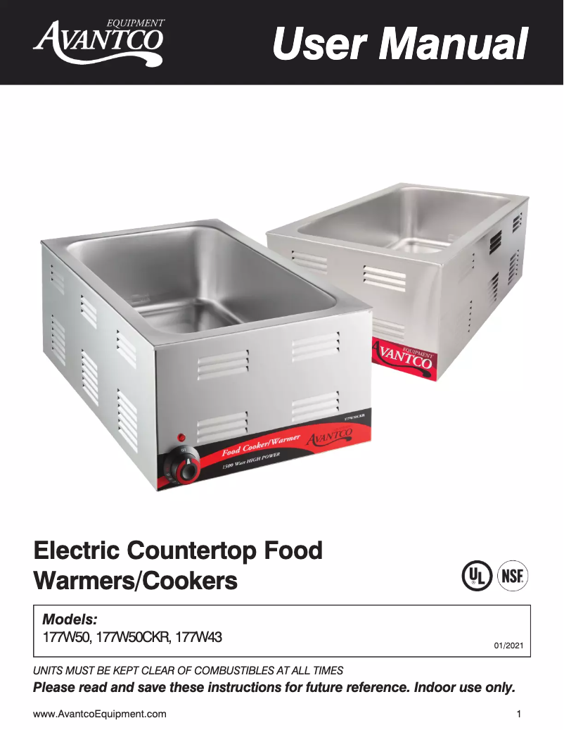 Page 1 de la notice Manuel utilisateur Avantco 177W43