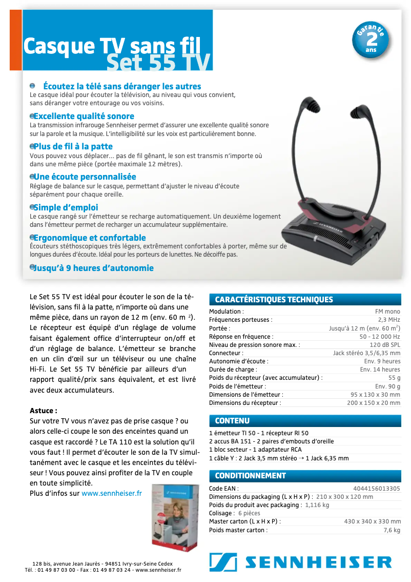 Página 1 del manual Ficha técnica Sennheiser SET 55 TV