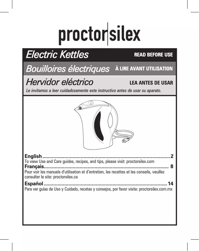 Page 1 de la notice Manuel utilisateur Proctor Silex K2070PS