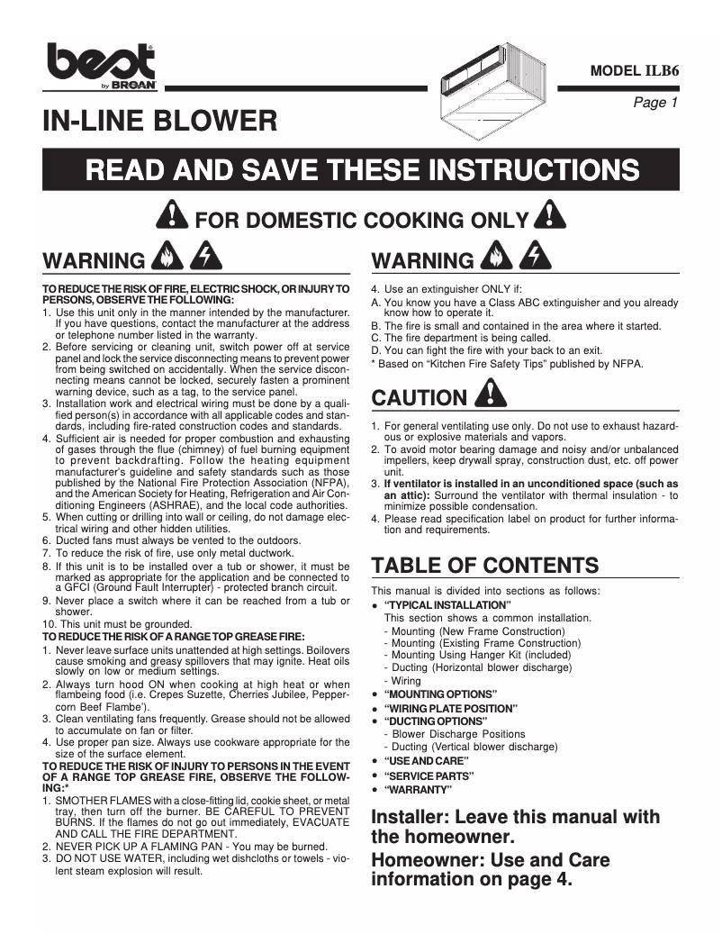 Page 1 de la notice Guide d'installation Best ILB6