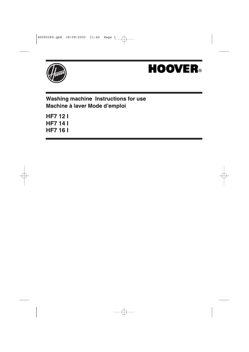 Page n°1 - Manuel utilisateur Hoover HF7 14 IFR
