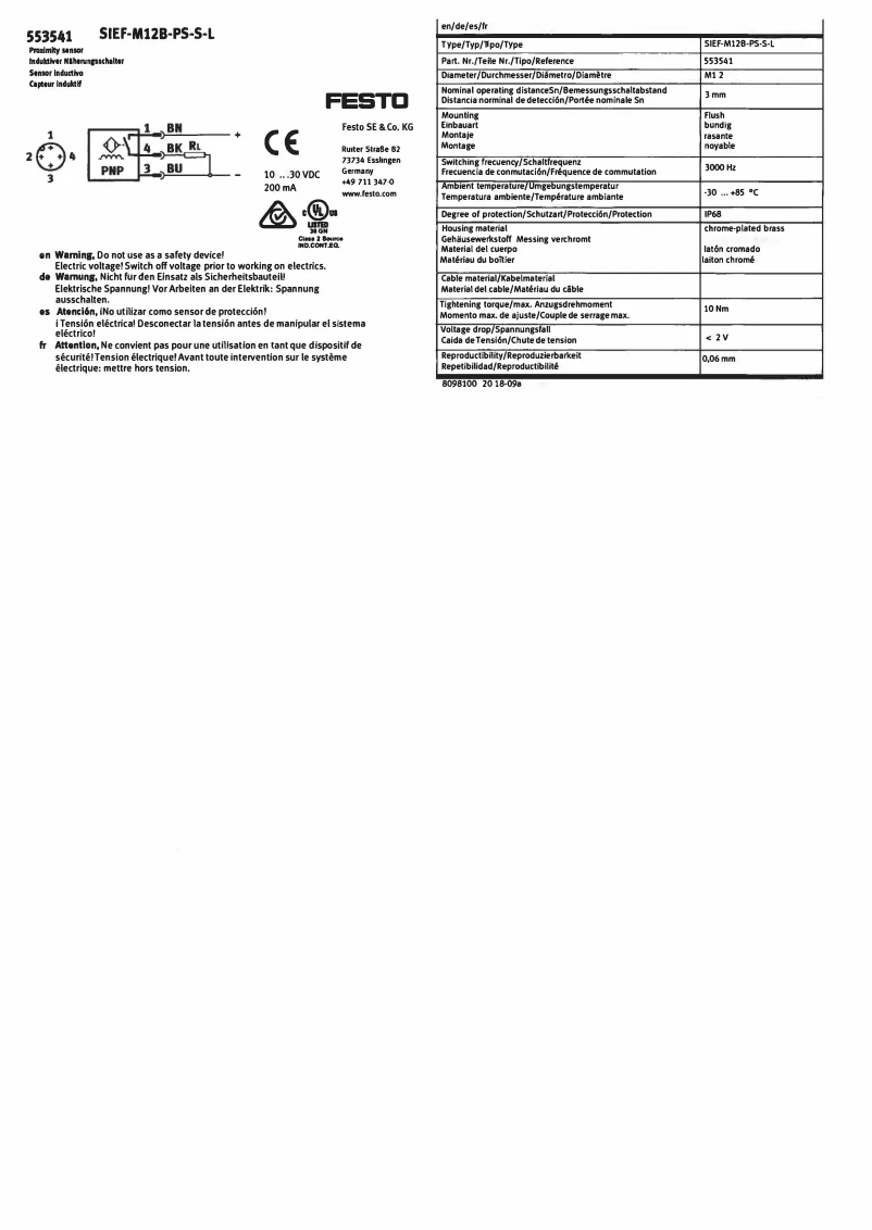 Page 1 de la notice Manuel utilisateur Festo SIEF-M12B-PS-S-L