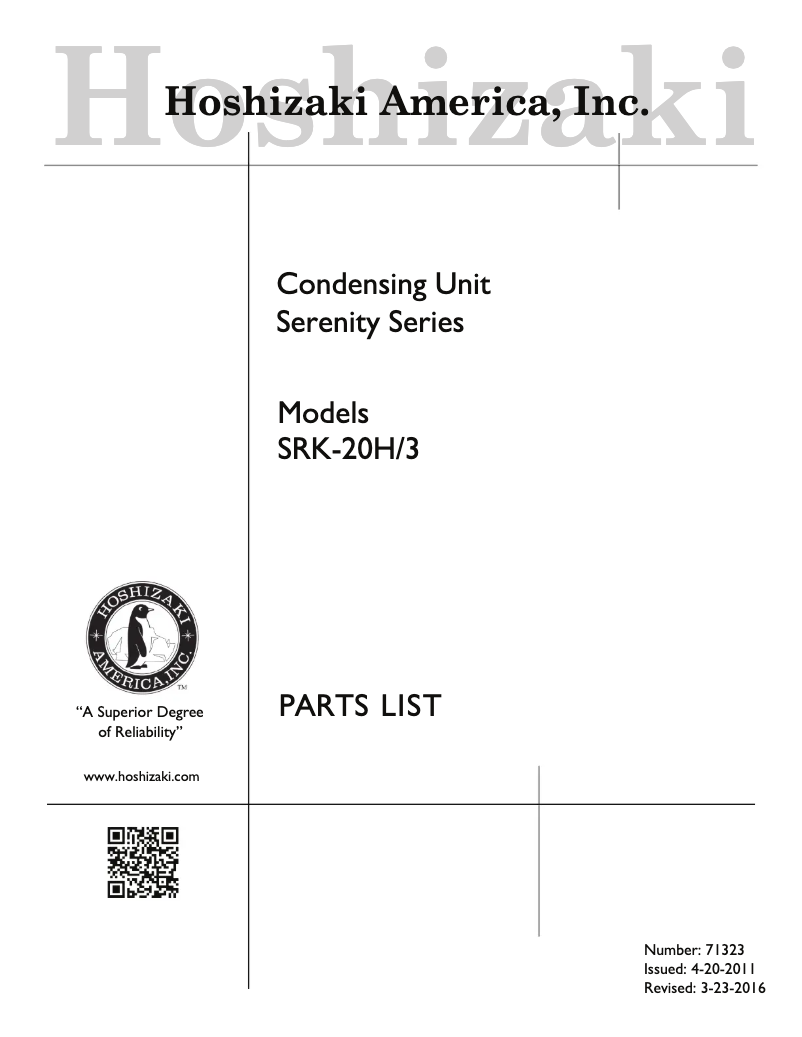 Page 1 de la notice Manuel utilisateur Hoshizaki SRK-20H3