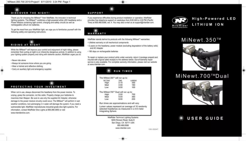 Page 1 de la notice Manuel utilisateur NiteRider MiNewt 700 Dual
