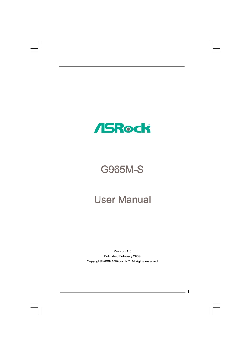 Page 1 de la notice Manuel utilisateur Asrock G965M-S