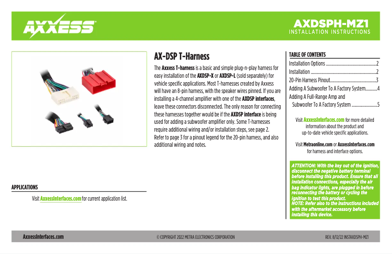 Image de la première page du manuel de l'appareil AXDSPH-MZ1