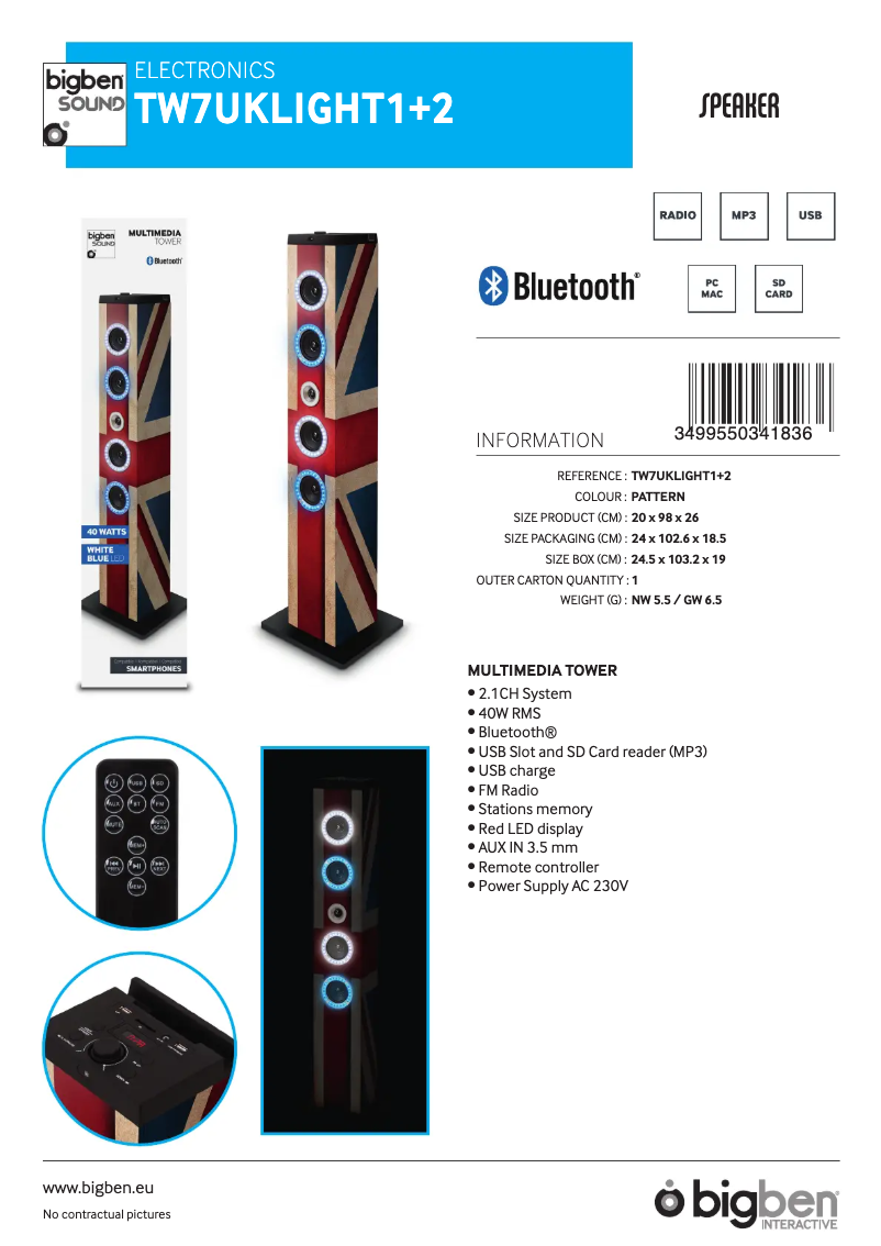 Page 1 de la notice Fiche technique Bigben TW7