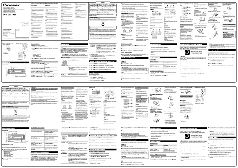 Page n°1 - Guide de démarrage rapide Pioneer MVH-MS510BT