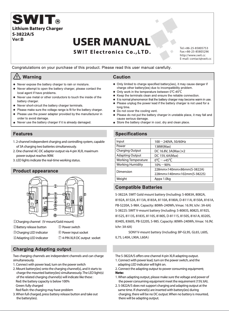 Page 1 de la notice Manuel utilisateur SWIT S-3602C
