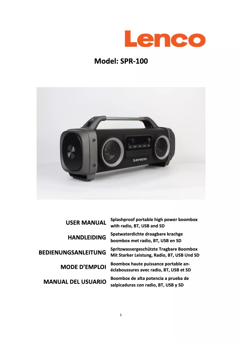 Page 1 de la notice Manuel utilisateur Lenco SPR-100