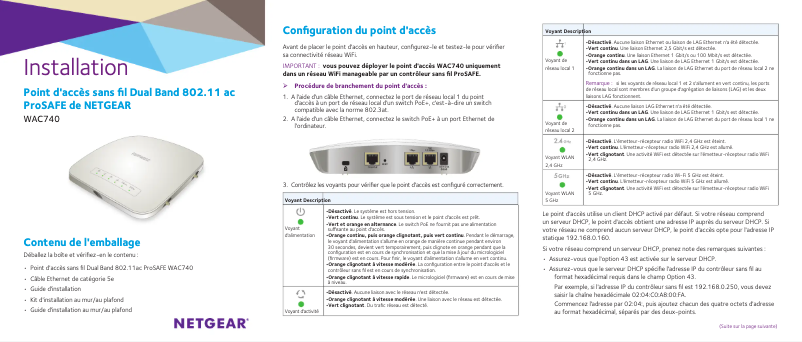 Page 1 de la notice Guide d'installation Netgear ProSafe WAC740