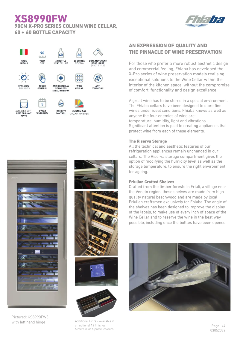 Page 1 de la notice Fiche technique Fhiaba XS8990FW6A