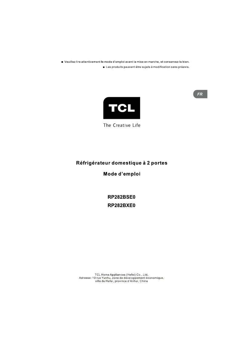 Page 1 de la notice Manuel utilisateur TCL RP282BSE0