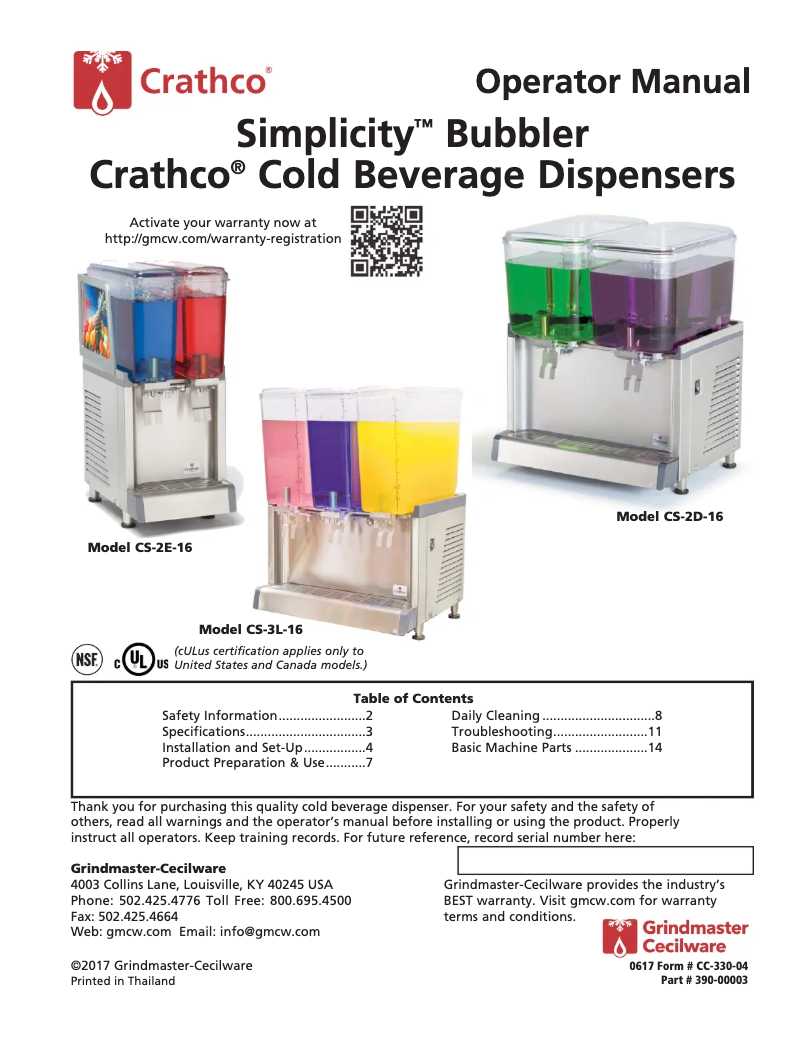 Page n°1 - Manuel utilisateur Crathco CS-2E-16