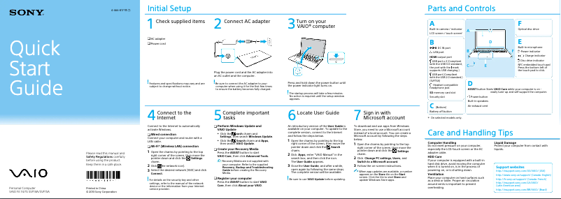 Image de la première page du manuel de l'appareil Vaio Fit 15 SVF15A190X