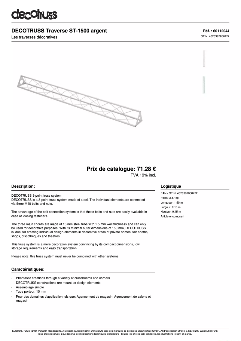 Page n°1 - Fiche technique Decotruss ST-1500