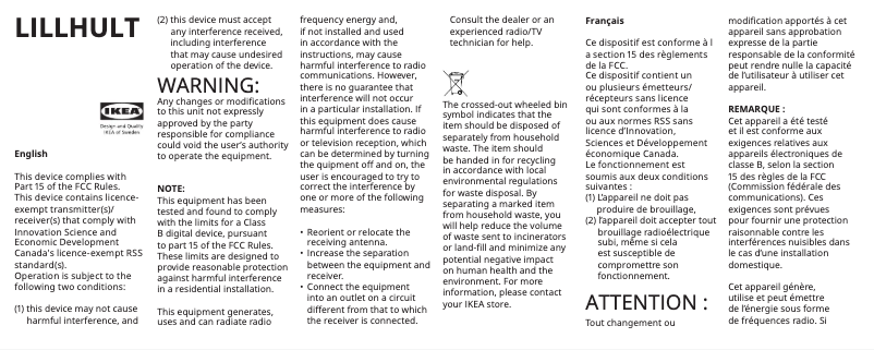 Page 1 de la notice Manuel utilisateur Ikea LILLHULT 805.340.65
