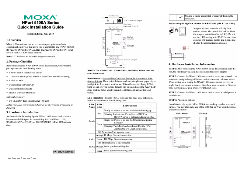 Page 1 de la notice Manuel utilisateur Moxa NPort 5130A