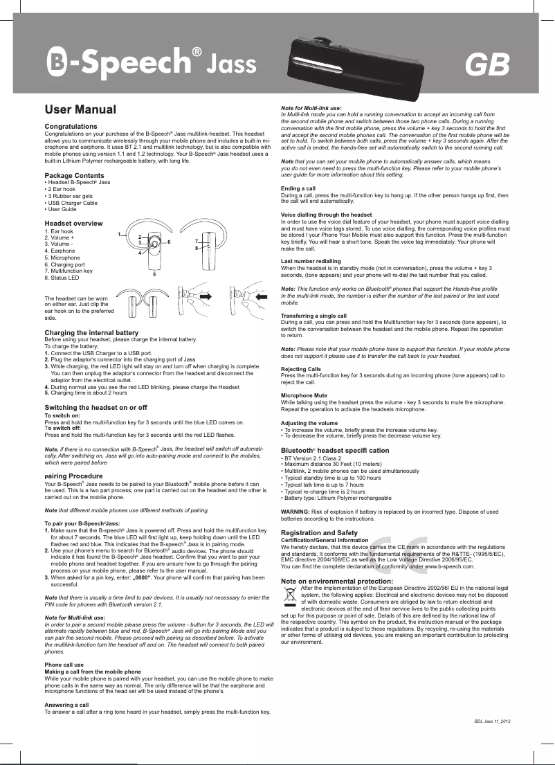 Page n°1 - Manuel utilisateur B-Speech Jass