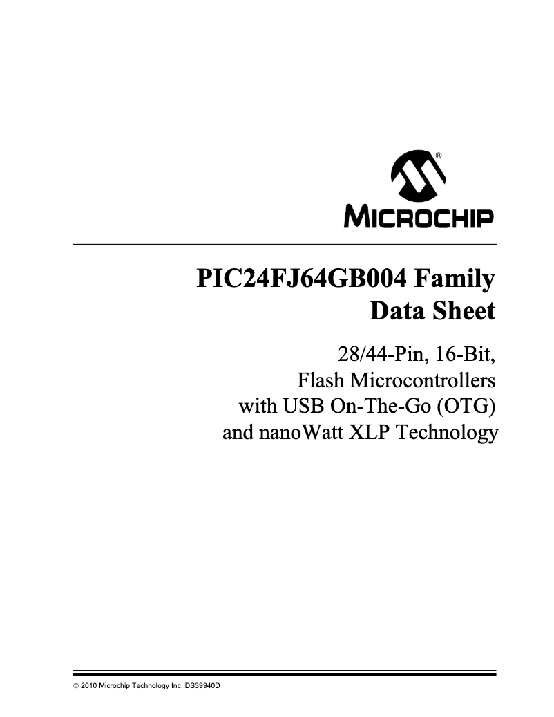 Page 1 de la notice Fiche technique Microchip PIC24FJ64GB004