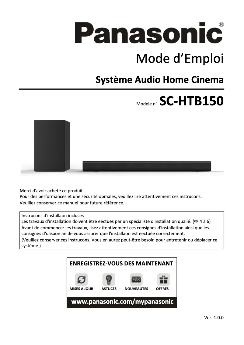 Page n°1 - Manuel utilisateur Panasonic SC-HTB150