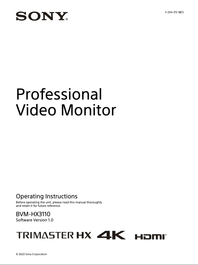 Page n°1 - Manuel utilisateur Sony BVM-HX3110