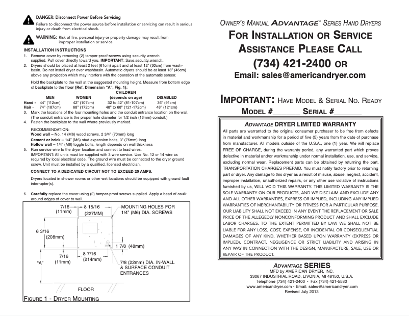 Página 1 del manual Manual de usuario American Dryer Advantage AD90-M