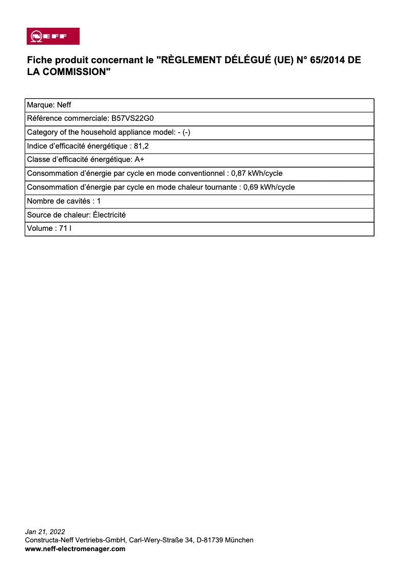 Image de la première page du manuel de l'appareil B57VS22G0