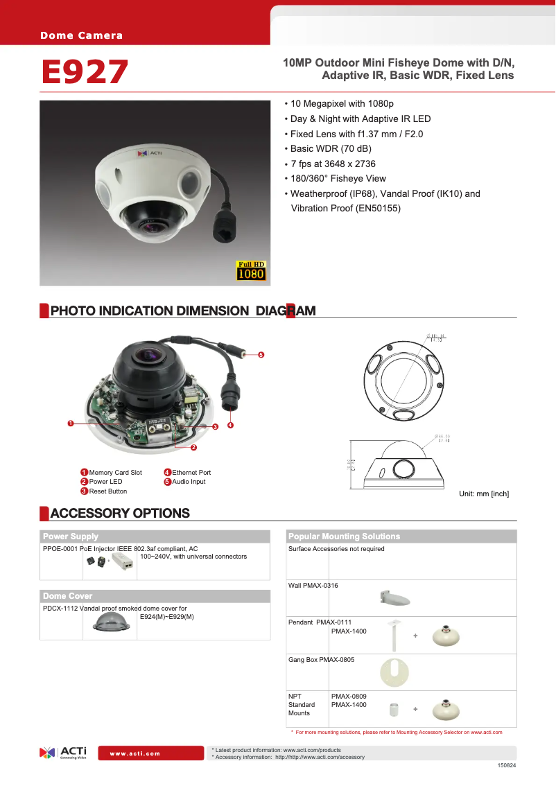 Page 1 de la notice Fiche technique ACTi E927