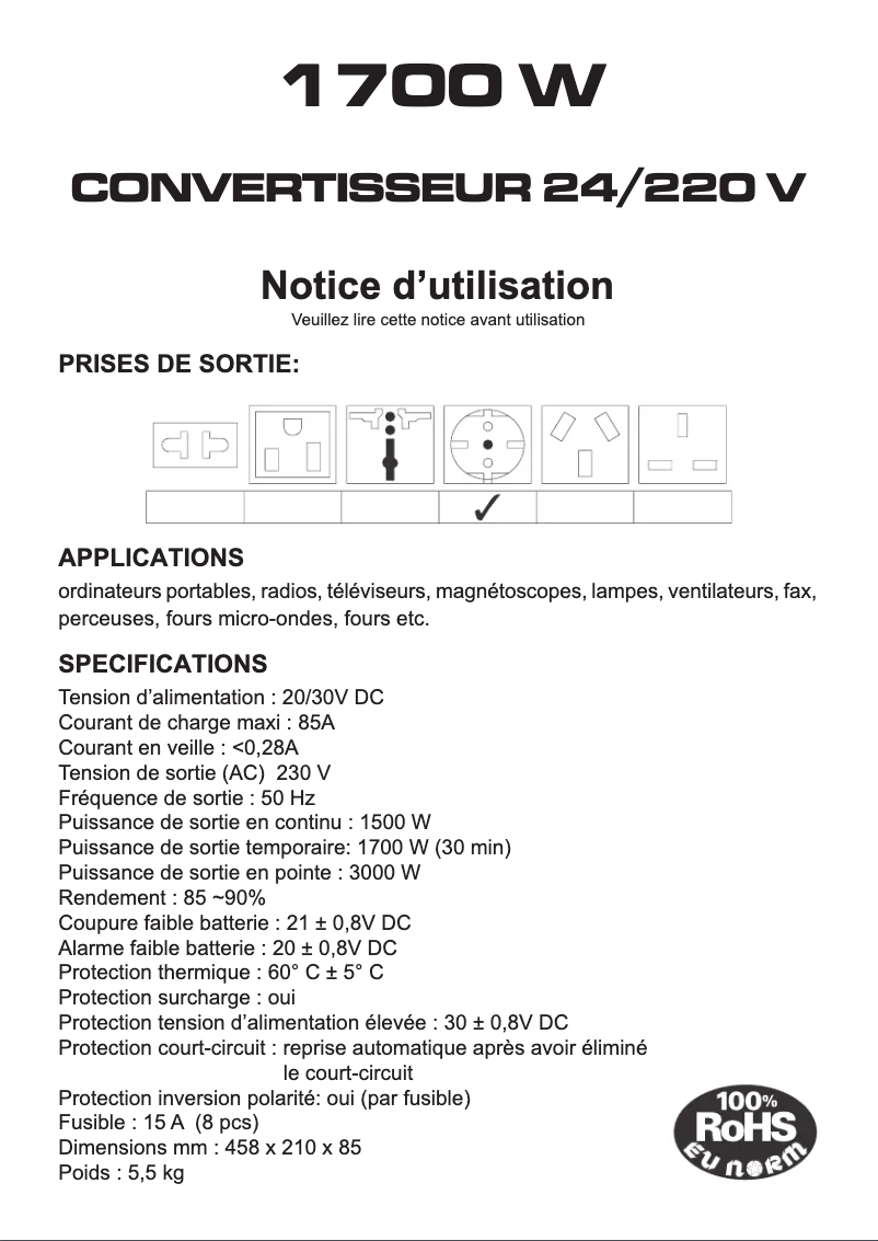 Page 1 de la notice Manuel utilisateur President ACMA876