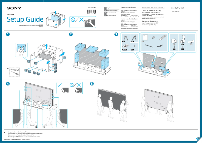 Page 1 de la notice Guide d'installation Sony Bravia XBR-98Z9G