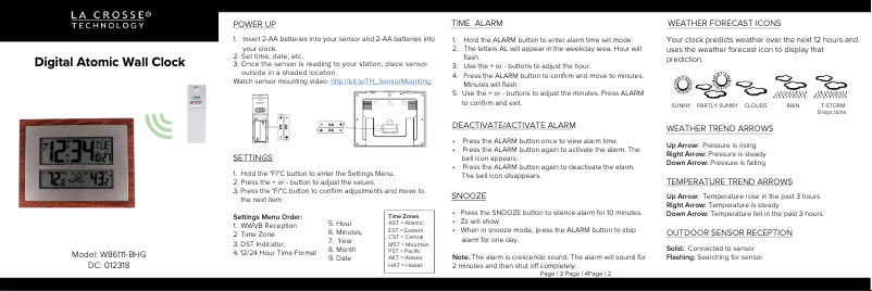 Page 1 de la notice Guide de démarrage rapide La Crosse Technology W86111