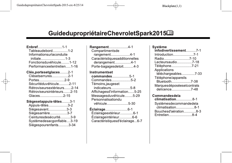 Page 1 de la notice Manuel utilisateur Chevrolet Spark (2015)