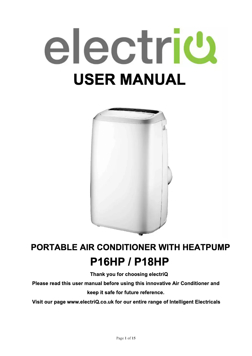 Page n°1 - Manuel utilisateur ElectriQ P16HP