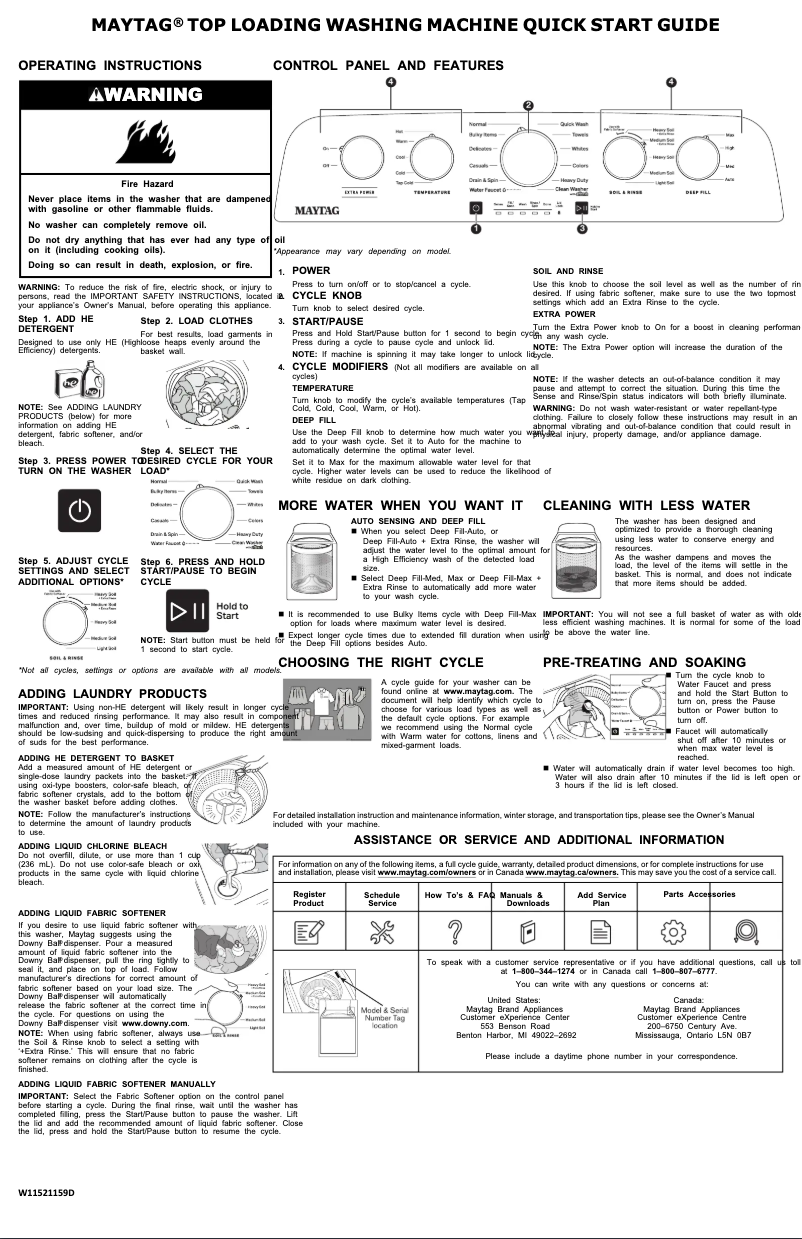 Page 1 de la notice Guide de démarrage rapide Maytag MVW5430PBK