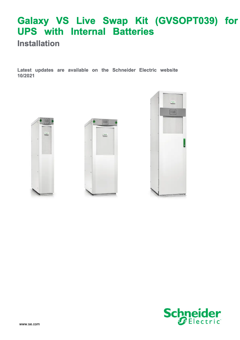 Page 1 de la notice Manuel utilisateur APC Galaxy VS GVSOPT039